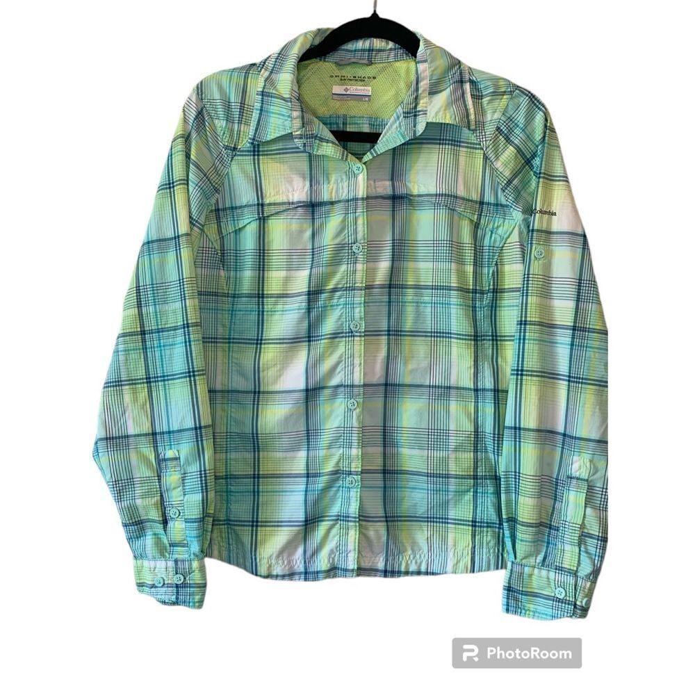 Columbia Women's Utility Shirt Size L Plaid Omni Shade Mesh Lined Vented